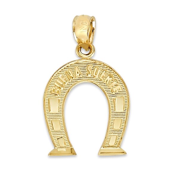 14k Real Solid Gold Horseshoe Pendant Necklace, Lucky Charm Gifts for Him - Picture 1 of 5